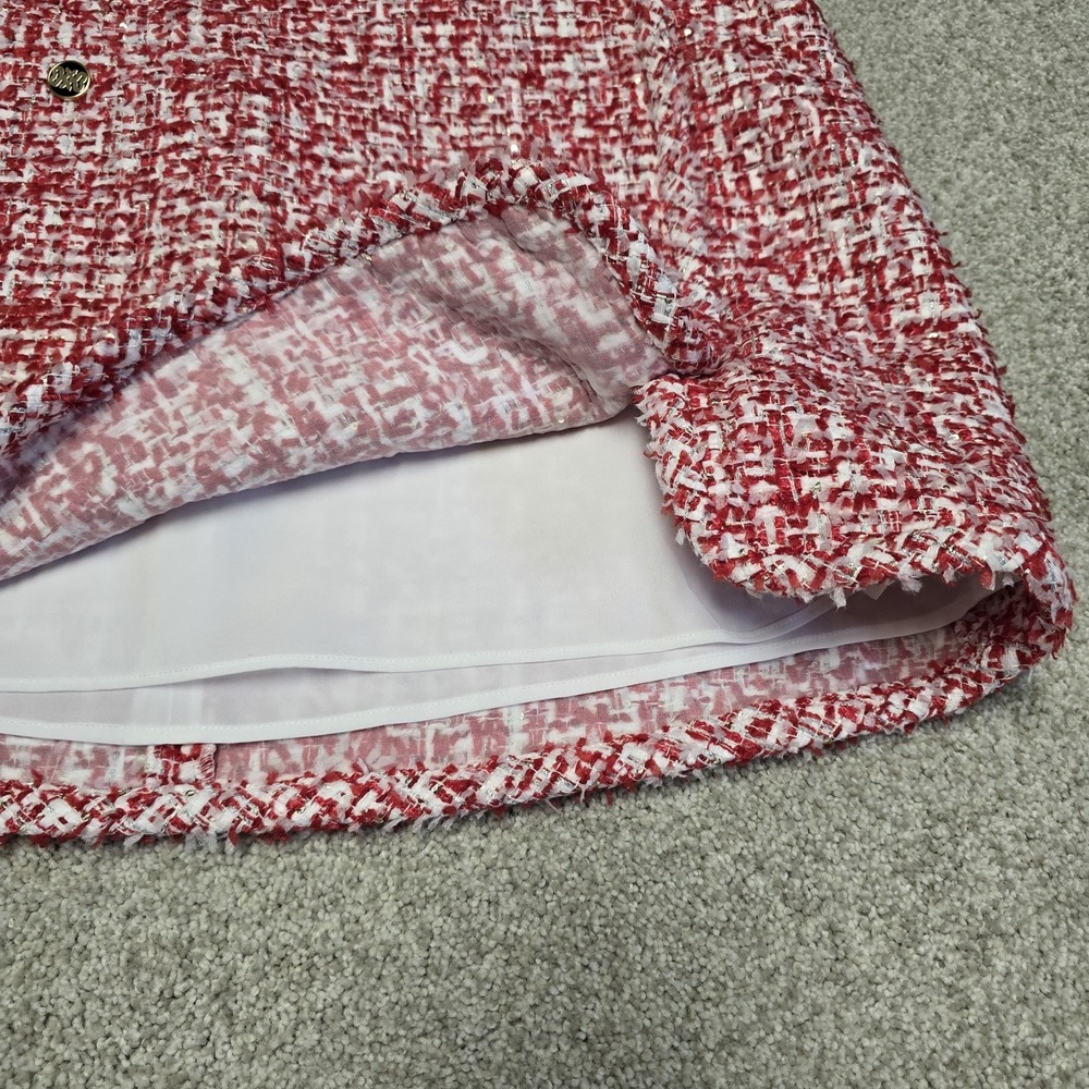 Sandro Paris Red Wrap Effect Metallic Tweed Meridan Mini Skirt Sz‎ 42 NWT $295 - Picture 11 of 12